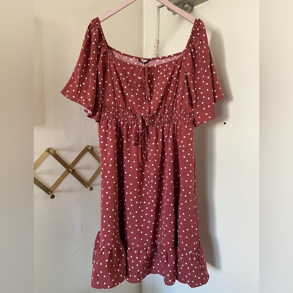 Maroon Polka Dot Summer Dress Size 16